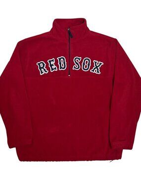 BOSTON RED SOX Fleece Jacket WRANGLER Vintage Y2K Red Sweater Mens Large
